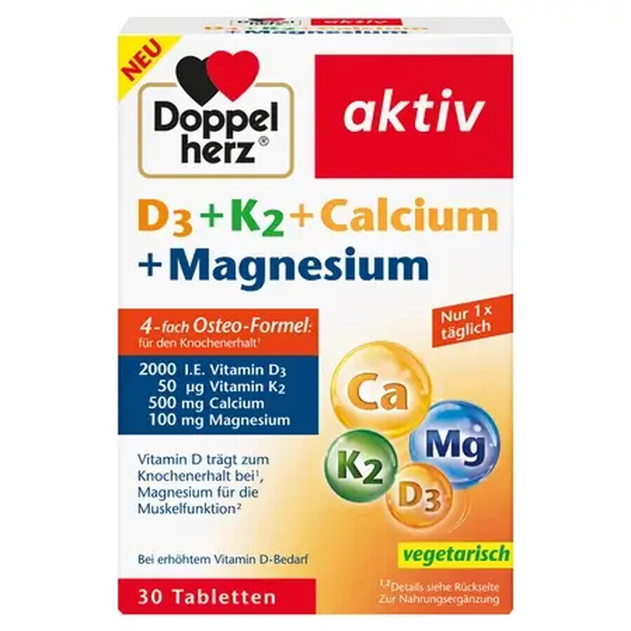 D3 + K2 + Calcio + Magnesio attivo, 30 compresse, Doppelherz