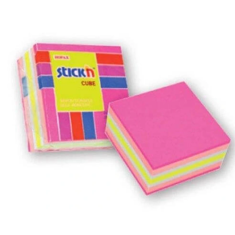 Stickn, cubo rosa, mix neon, 250 carte
