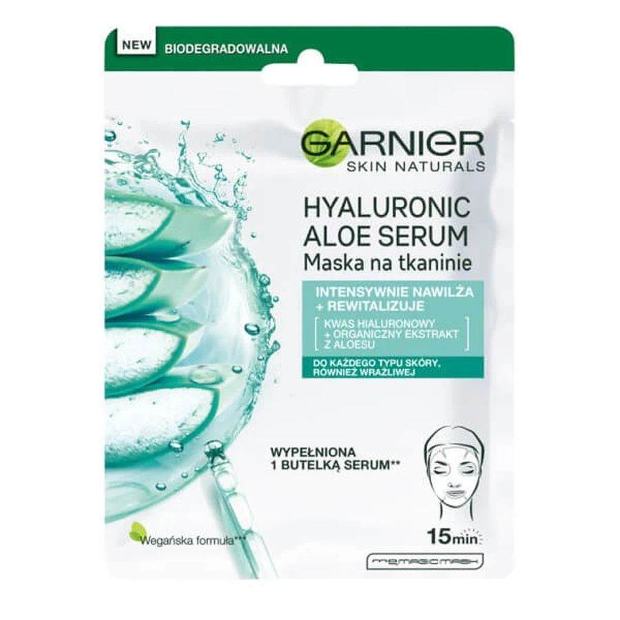 Mască Garnier cu acid hialuronic și extract organic de aloe vera, 28g