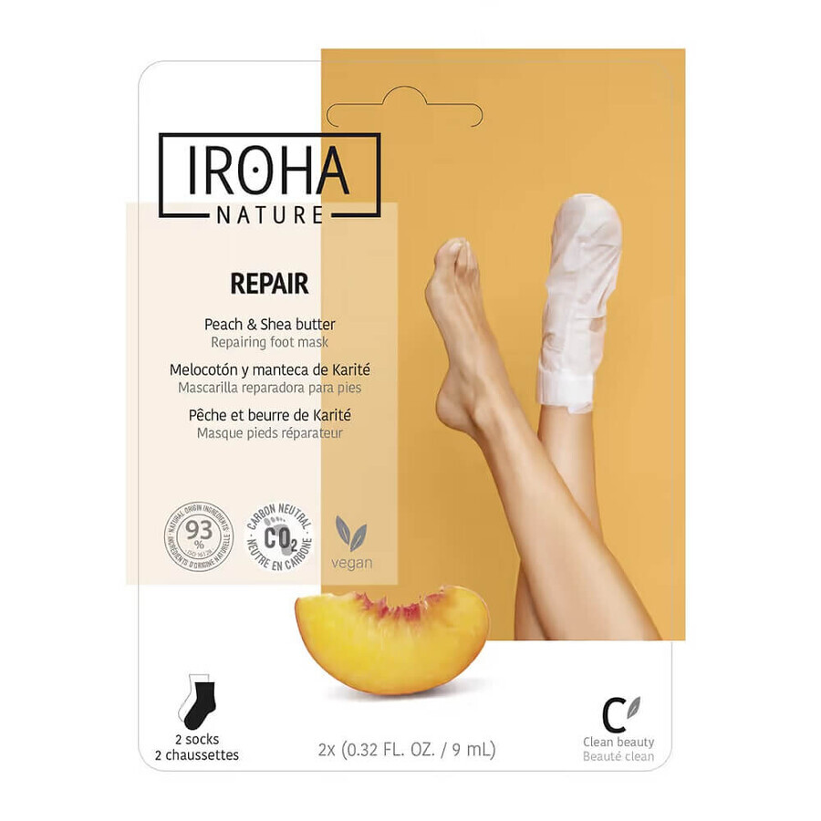 Iroha Nature Repair Foot Mask Peach amp ; Shea Butter, 2x9ml