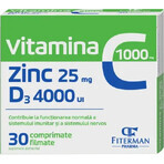 Vitamina C 1000 mg + Zn 25 mg + D3 4000UI, 30 comprimate filmate, Fiterman