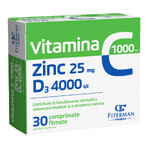 Vitamina C 1000 mg + Zn 25 mg + D3 4000UI, 30 comprimate filmate, Fiterman