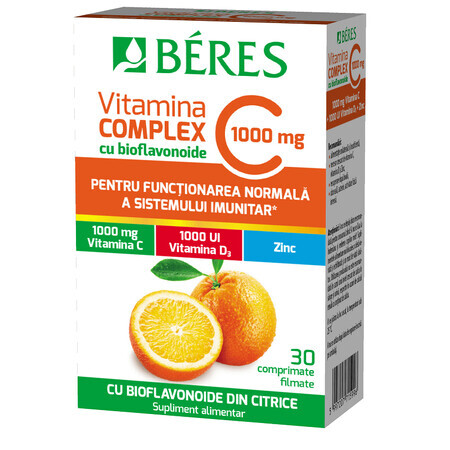 Vitamina C Complex cu bioflavonoide, 30 comprimate filmate, Beres