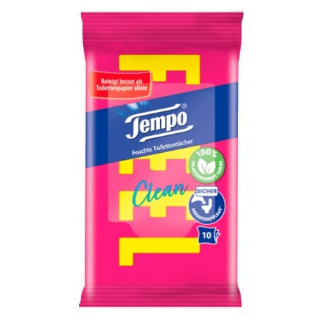 Tempo, papel higiénico húmedo, tamaño viaje, 10 unidades