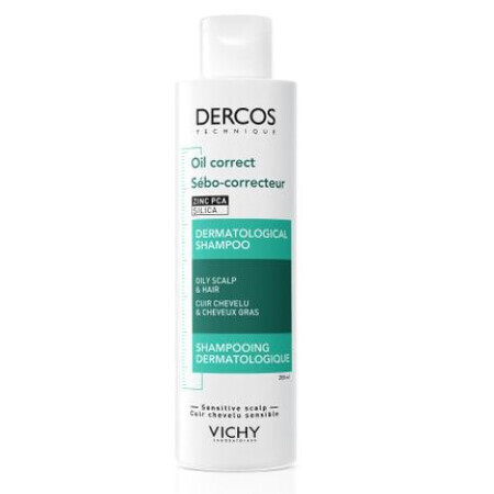 Vichy Dercos Oil Correct Champú normalizante para cabello y cuero cabelludo grasos, 200 ml