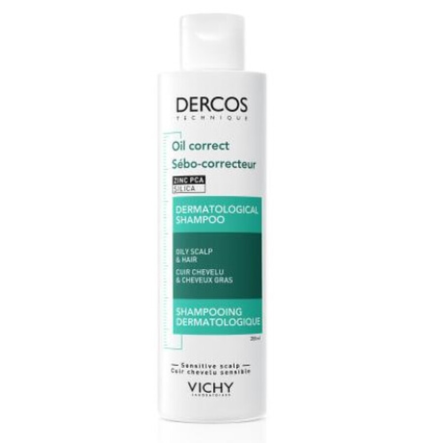 Vichy Dercos Oil Correct Champú normalizante para cabello y cuero cabelludo grasos, 200 ml