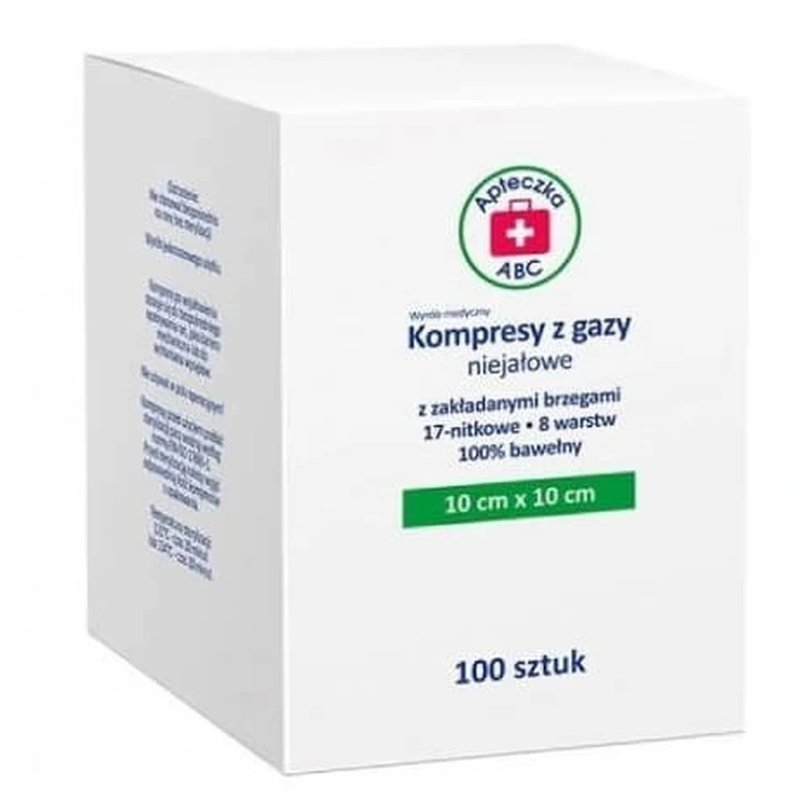 Neionic gaaskompressen, 17 draads, 8 lagen, 10x10cm, ABC EHBO doos, 100 stuks