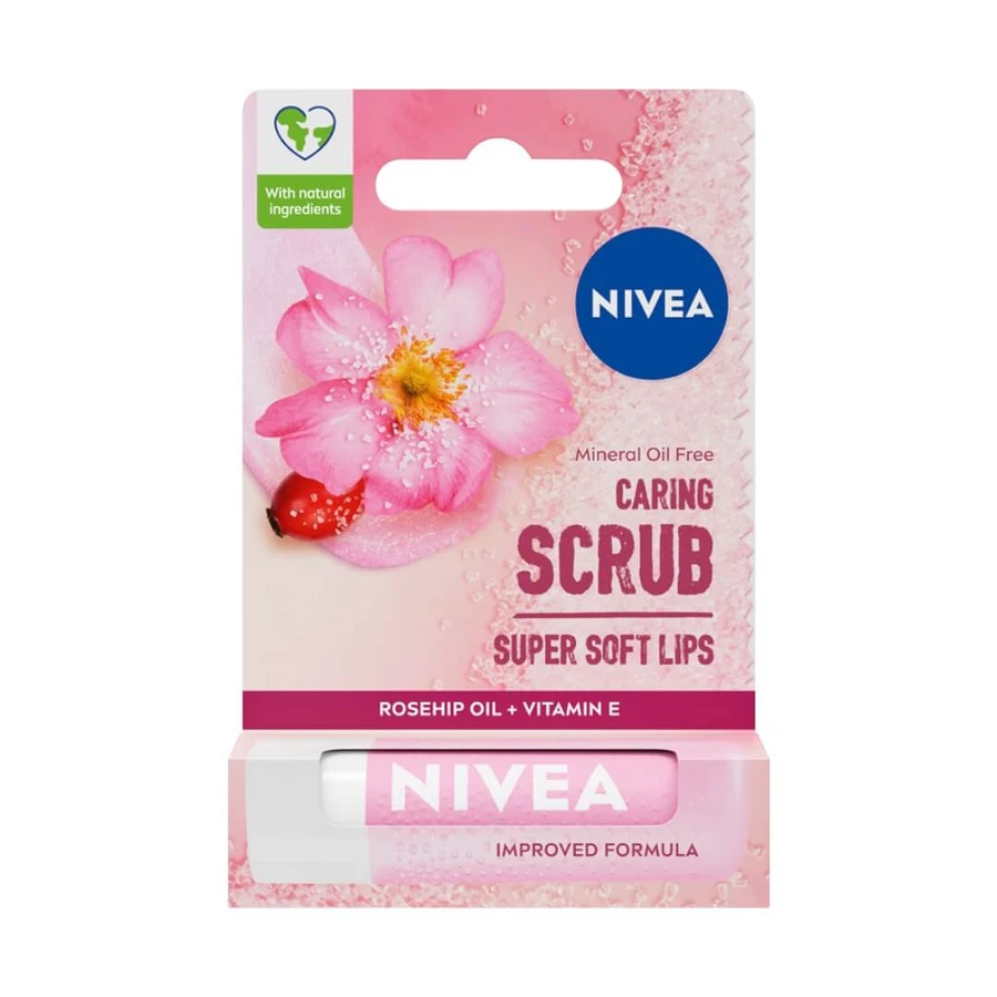 Nivea Caring Scrub Exfoliante Labial Rosa Silvestre, 4.8g
