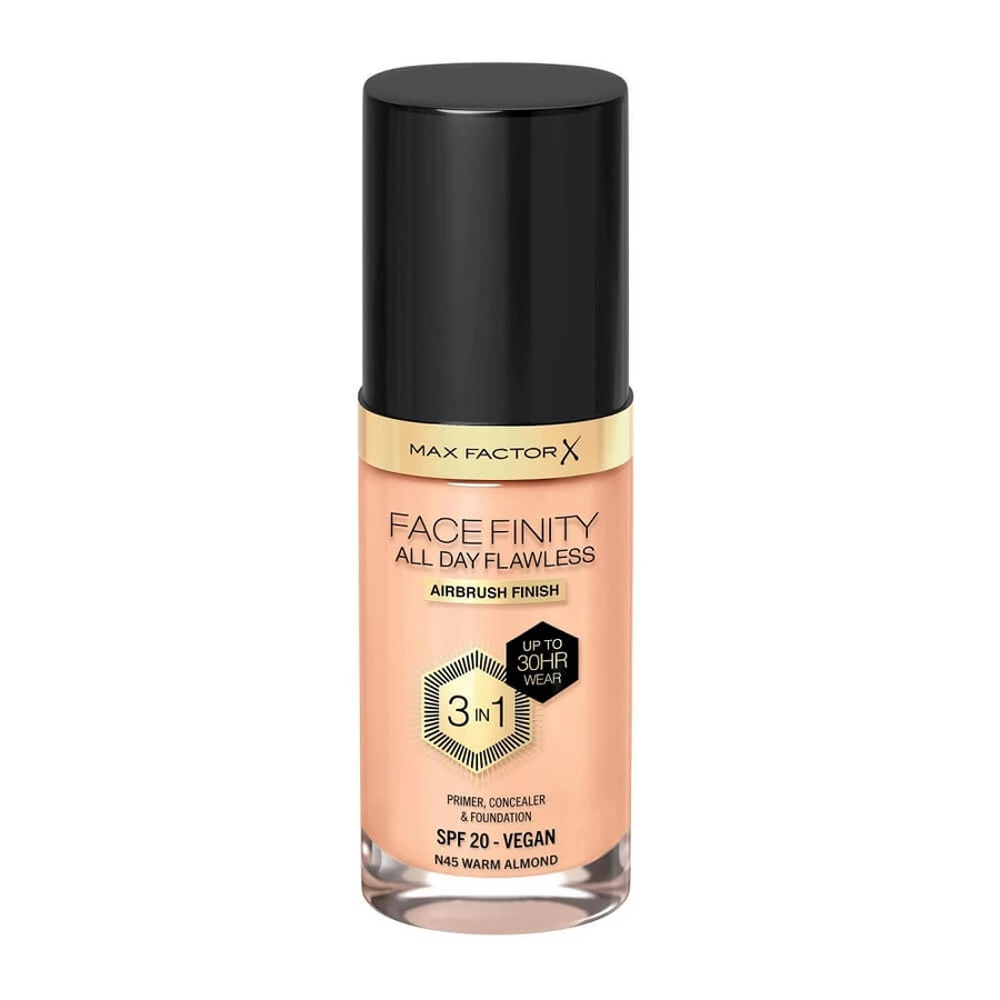 Max Factor Facefinity Facefinity All Day Flawless 3 en 1 Base de Maquillaje Líquida N45 Warm Almond 30ml