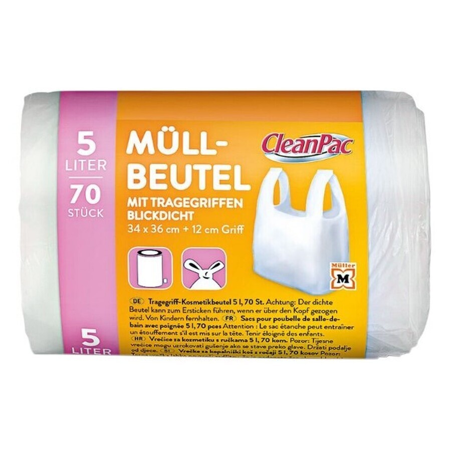 CleanPac, Bolsas para residuos cosméticos, 5l, 70 piezas