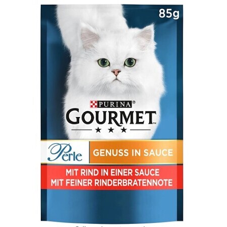 Purina, Gourmet Pearls, Comida húmeda para gatos, ternera en salsa con sabor a roast beef, 85g