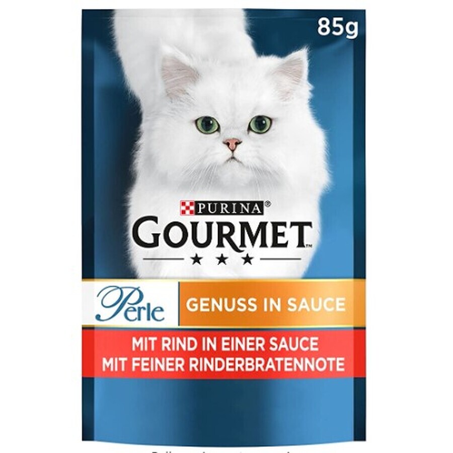 Purina, Gourmet Pearls, Comida húmeda para gatos, ternera en salsa con sabor a roast beef, 85g