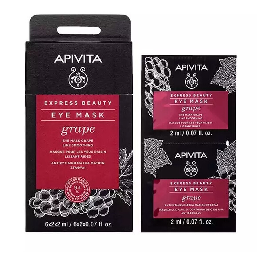 Apivita Express Beauty Mascarilla Alisante Ojos Uva, 2 x 2 ml