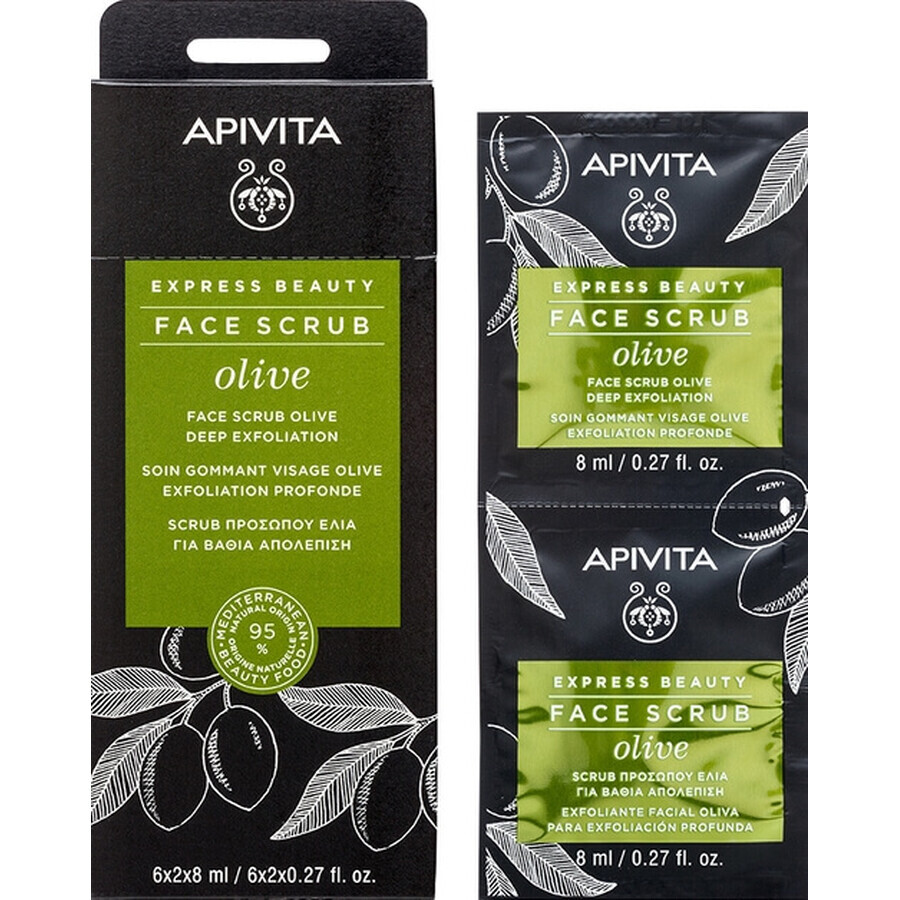 Apivita Express Beauty Scrub viso esfoliante profondo all'oliva, 2 x 8 ml