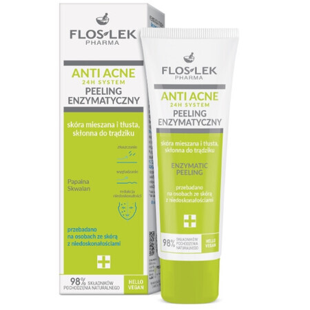 Flos-Lek Pharma Anti Acne Peeling enzimatic pentru piele mixtă și cu tendință acneică, 50 ml