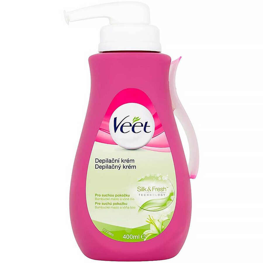 Veet Crema depilatoria hidratante para piel seca con bomba, 400 ml