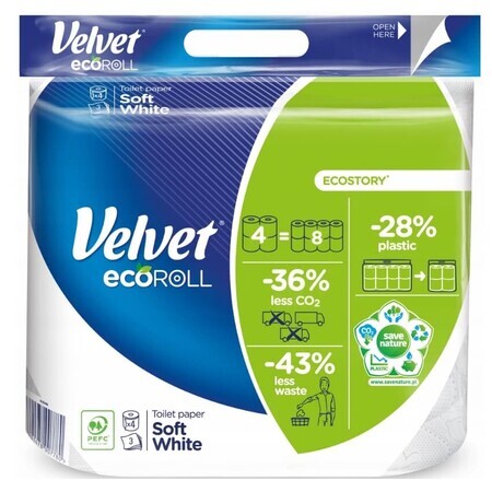 Velvet ECOroll Soft papel higiénico blanco, 4 rollos