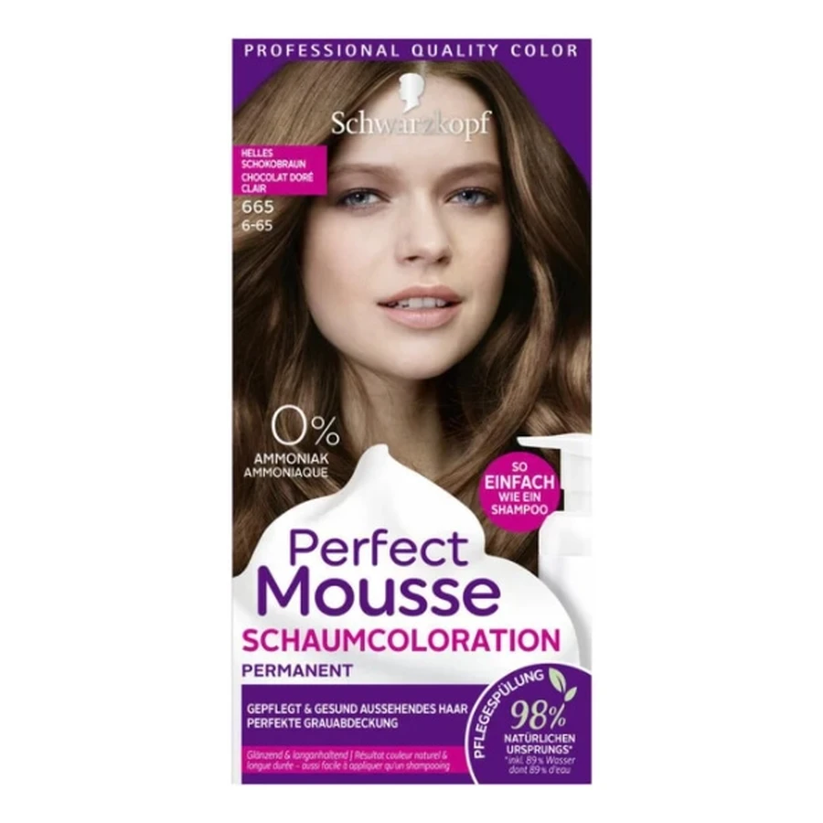 Schwarzkopf, Perfect Mousse, 665 Light Chocolate Bir, Mousse colorantă din ceară