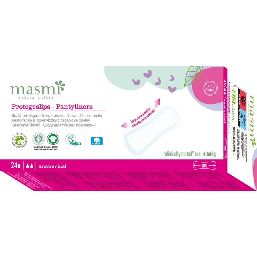 Masmi anatomically shaped sanitary pads in organic cotton, 24 pcs