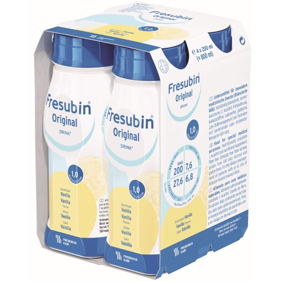 Fresubin Original bebida sabor vainilla, 4 x 200 ml, Fresenius Kabi Alemania