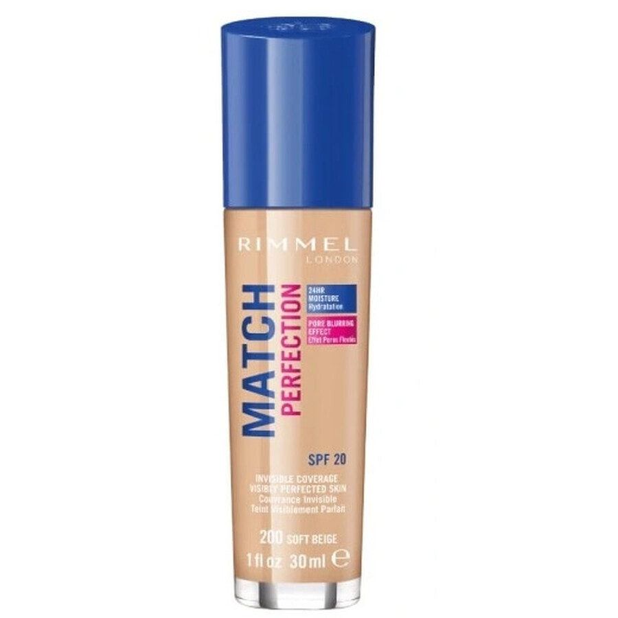 Rimmel Match Perfection Base de Maquillaje 200 Soft Beige SPF20, 30ml