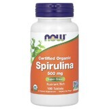 Espirulina orgánica, 500 mg, 100 comprimidos, Now Foods