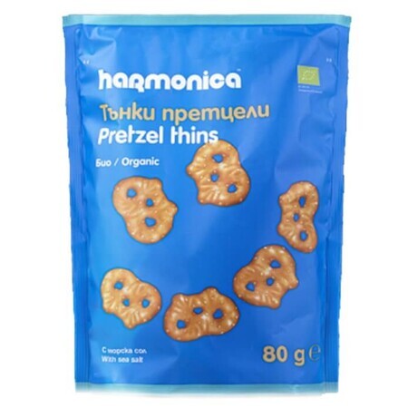 Pretzels ecológicos con sal marina, 80 g, Harmonica