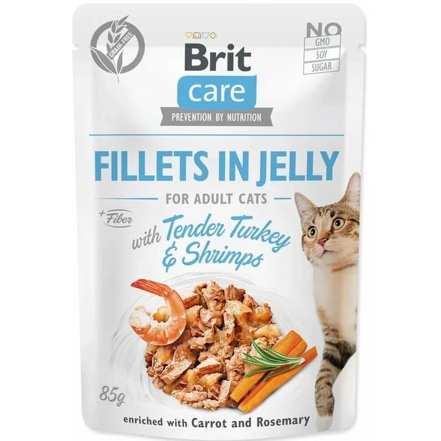 Nourriture humide pour chats avec de la dinde et des crevettes Brit Care Fillets in Jelly, 85 g, Brit