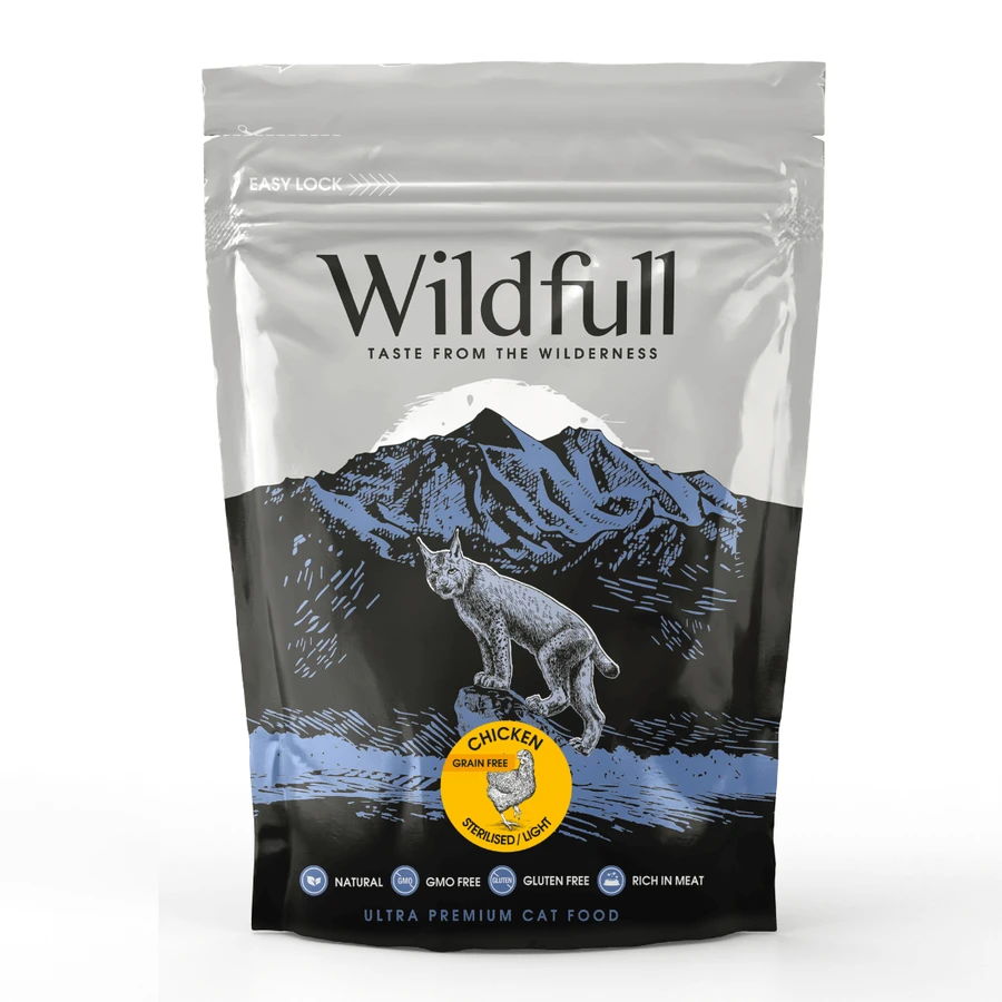 Croquettes au poulet pour chats adultes stérilisés Cat Sterilised, Light, 400 g, Wildfull
