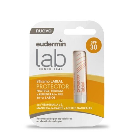 Bálsamo labial con vitamina A, E y manteca de karité, FPS30, 4,8 g, Eudermin