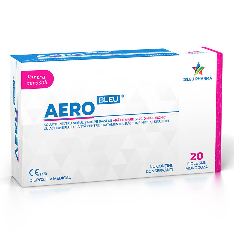 Aero Bleu soluzione di nebulizzazione a base acquosa con acido ialuronico, 20 fiale x 5 ml, Bleu Pharma