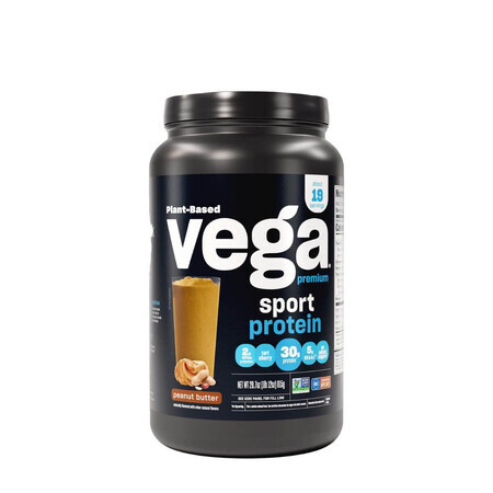 Vega Sport Premium Protein, Proteína vegetal premium con sabor a mantequilla de cacahuete, 815 G