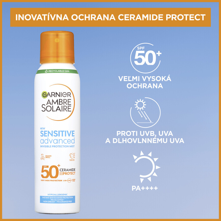 Garnier Ambre Solaire Solaire Sensitive Bruma Protectora Avanzada, protección muy alta, pieles ligeramente sensibles, FPS 50+, 150 ml