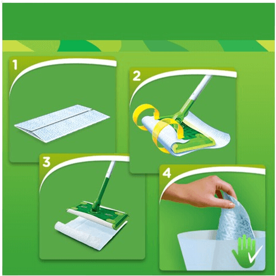 Swiffer Starter Set con 1 mango, 8 toallitas secas y 3 paños de limpieza