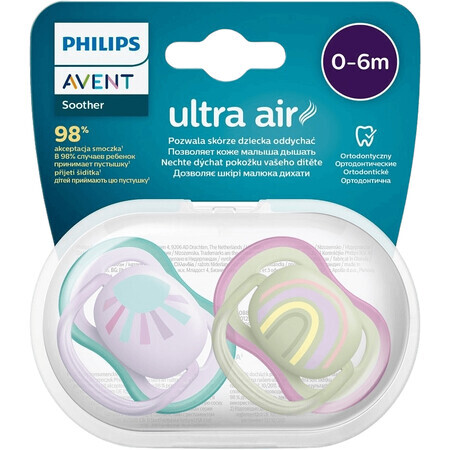 Philips Avent Ultra Air Fopspeen 0-6m meisje (regenboog) 2 stuks