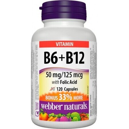 Webber Naturals Vitamina B6+B12+Ácido fólico 120 comprimidos