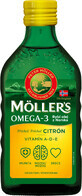 Mollers Omega 3 Aceite de pescado, aceite de h&#237;gado de bacalao con sabor a lim&#243;n 250 ml