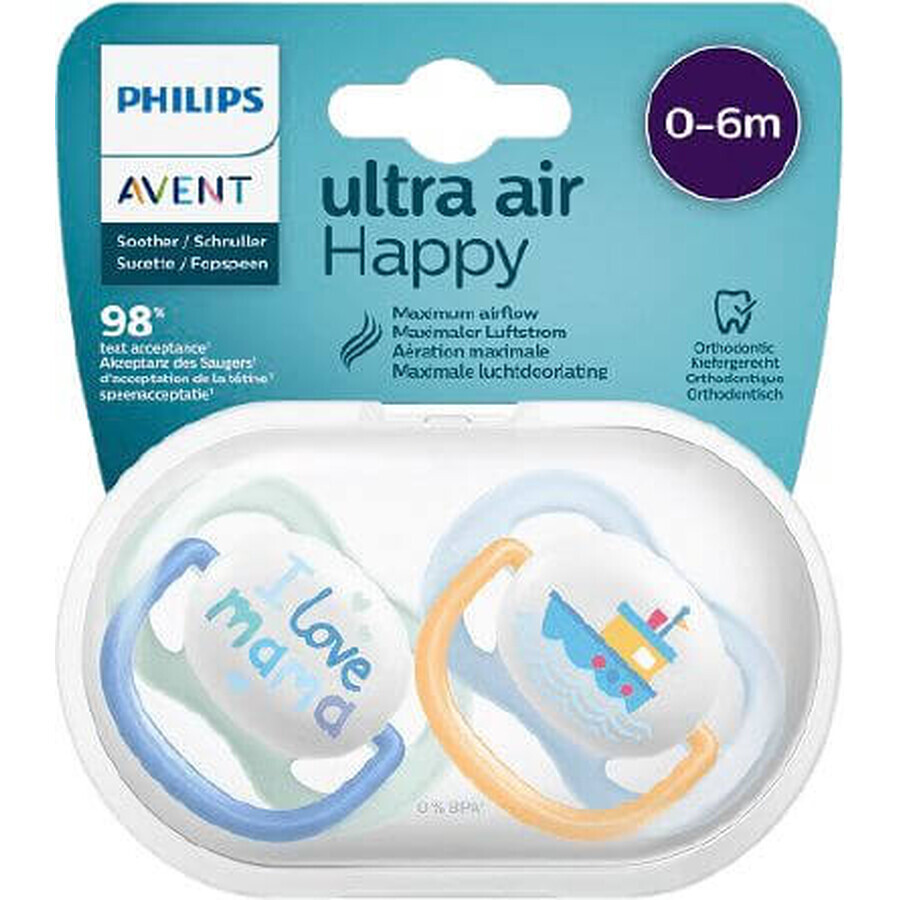 Philips Avent Ultra air Text Fopspeen 0-6m jongen 2 stuks