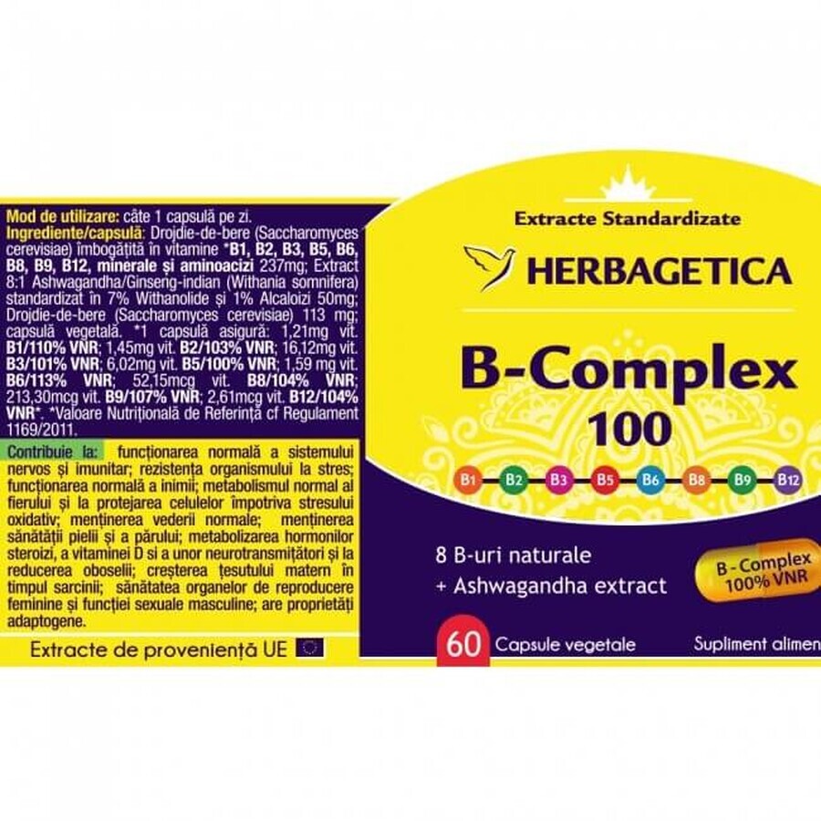 B-Complex 100, 120 cpasule, Herbagetica