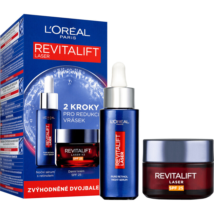 L'Oréal Paris Revitalift Laser Nachtserum mit 0,2% reinem Retinol, 30 ml + Revitalift Laser X3 Tagescreme SPF 25, 50 ml