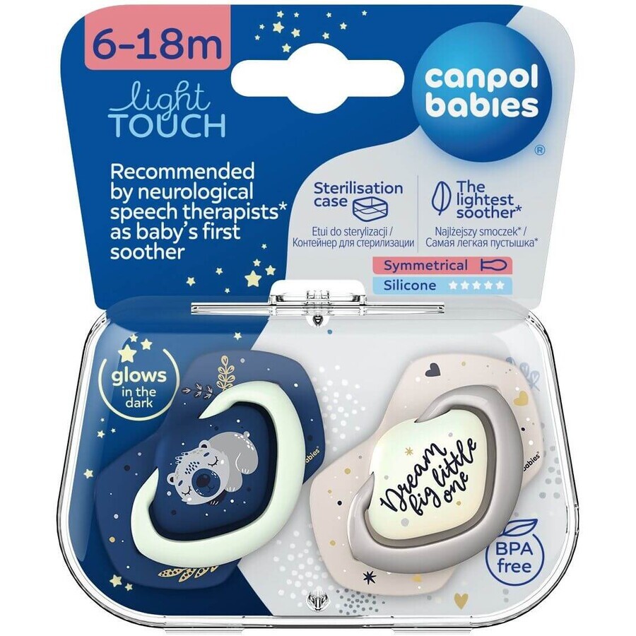 Canpol babies Sleepy Koala Set de suzete simetrice din silicon Light touch 6-18m albastru 2 buc