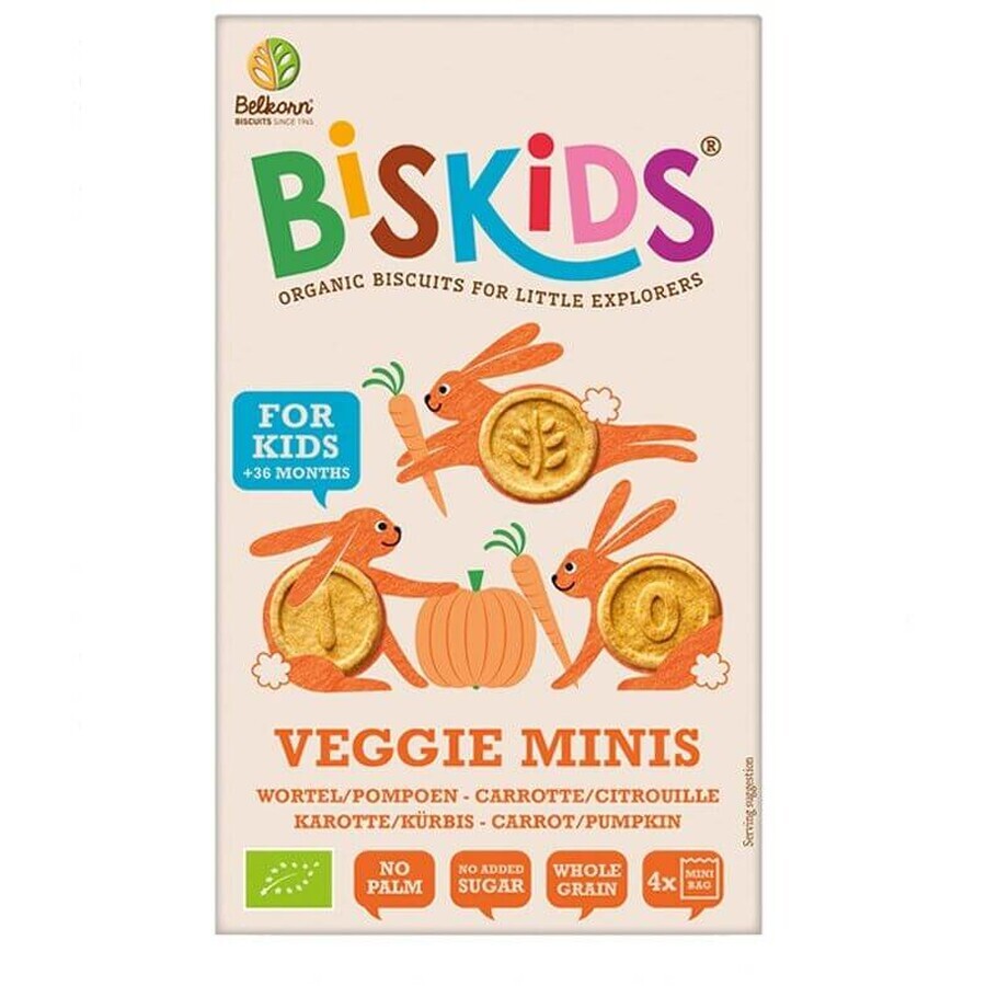 Belkorn BISkids Organic wholemeal baby mini biscuits with carrots and pumpkin without added sugar 120 g