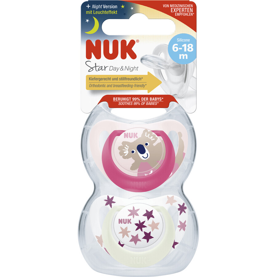 Nuk Fopspeen Ster Den&Nacht 6-18 m roze 2 stuks