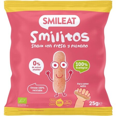 Smileat Crujientes de Maíz Ecológicos Smilitos sabor fresa y plátano 25 g