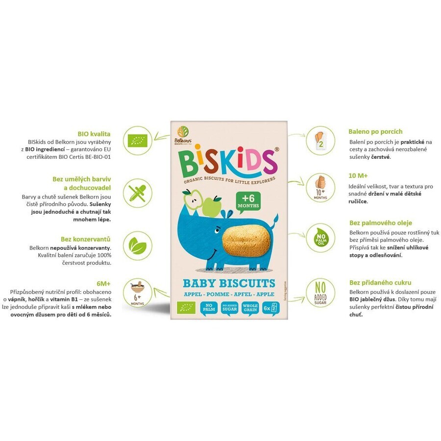 Belkorn BISkids Biscotti morbidi biologici per bambini con succo di mela senza zuccheri aggiunti 120 g