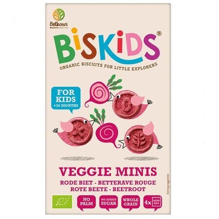 Belkorn BISkids Galletas ecológicas para bebés elaboradas con harina integral de remolacha mini sin azúcar añadido 120 g