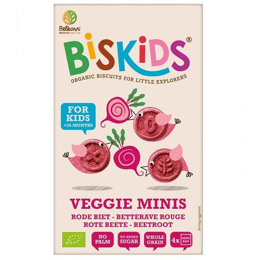 Belkorn BISkids Galletas ecológicas para bebés elaboradas con harina integral de remolacha mini sin azúcar añadido 120 g