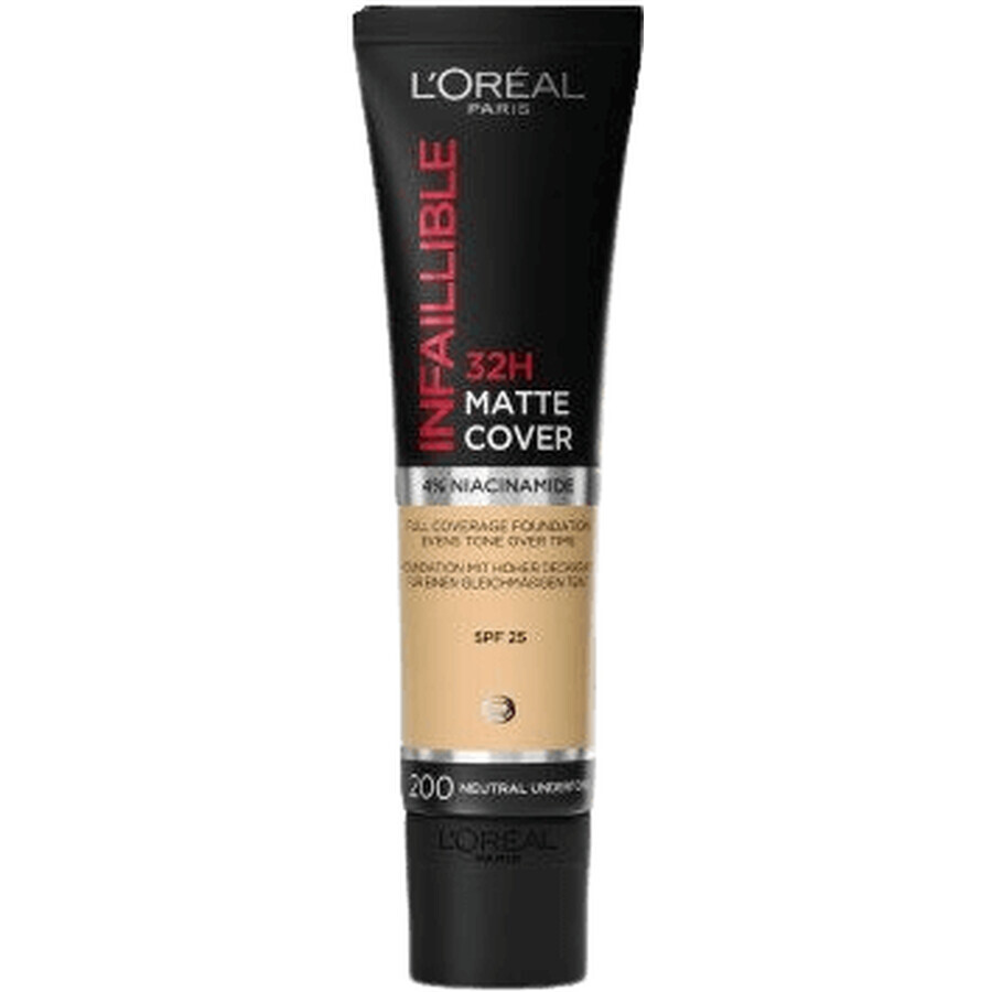 L'Oréal Paris Infaillible 32H Matte Cover 200 Arena dorada, cobertura maquillaje 30 ml