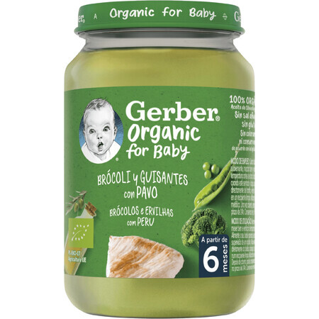 Gerber brócoli ecológico con guisantes y pavo 190 g