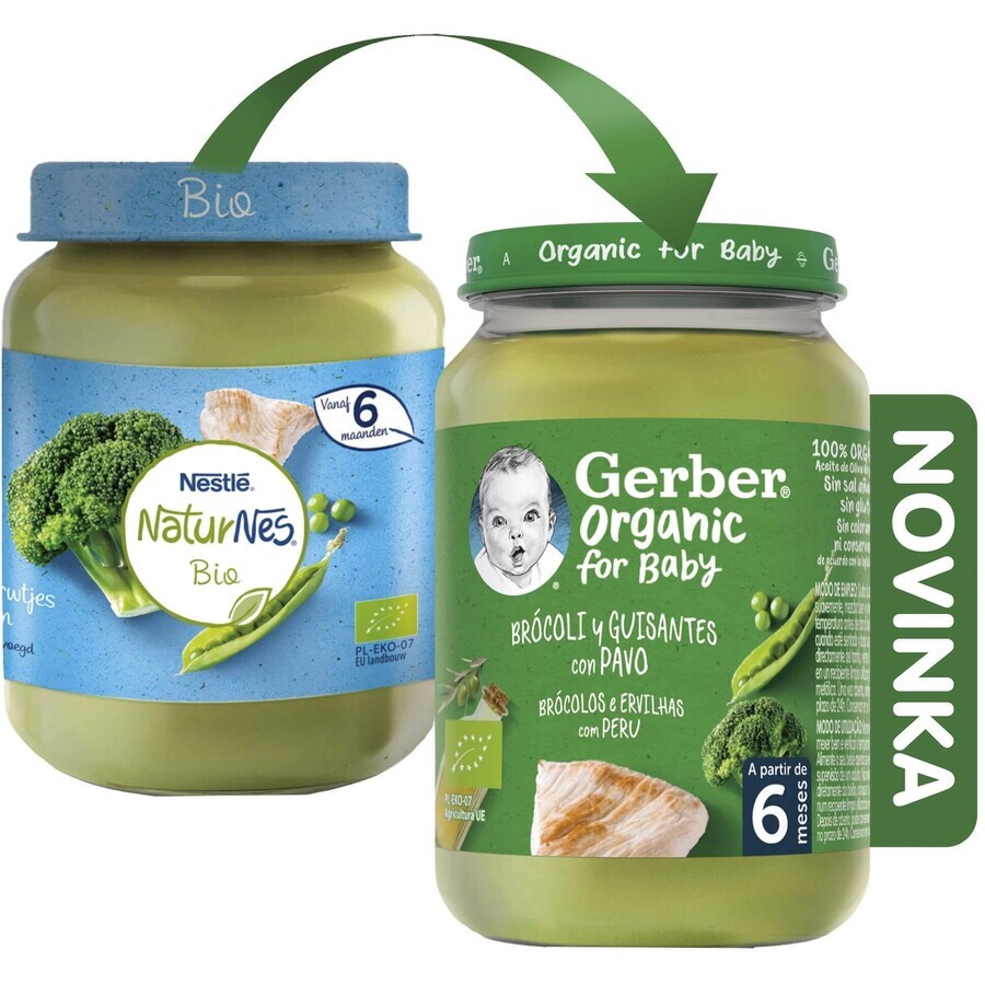 Gerber brócoli ecológico con guisantes y pavo 190 g